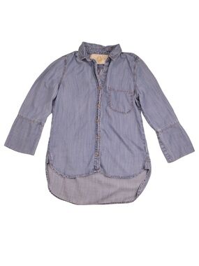 Bella Dahl Denim Button Down Small Soft Chambray Shirt High Low Blouse